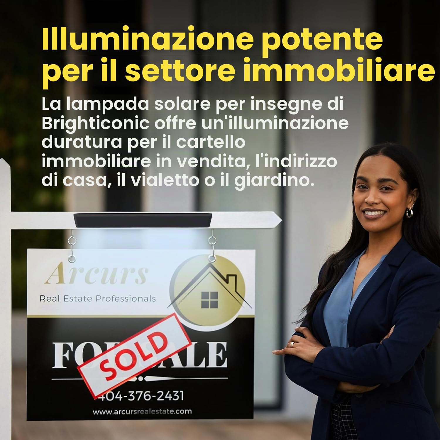 BRIGHTICONIC Luci solari per esterni senza fili LED insegne regali per agenti immobiliari in affitto prossimamente confezione da 2