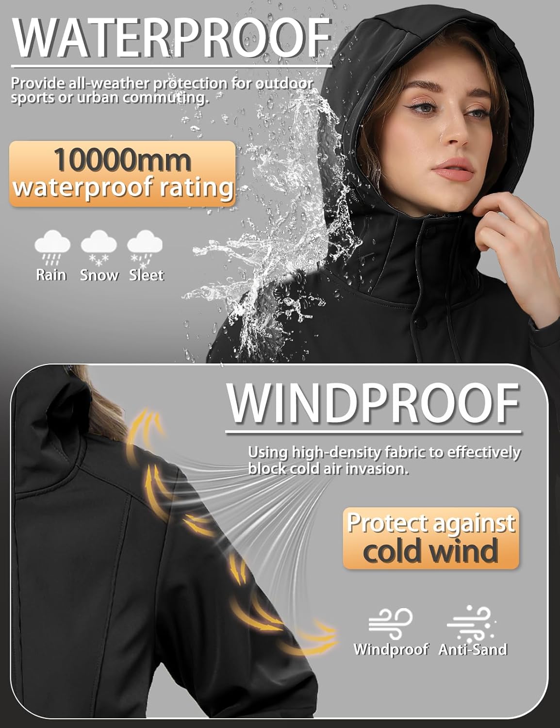 Women's Softshell Jacket Lightweight Waterproof Windbreaker Hooded Fleece Lined Insulated Coat for Outdoor Travel - Image 5