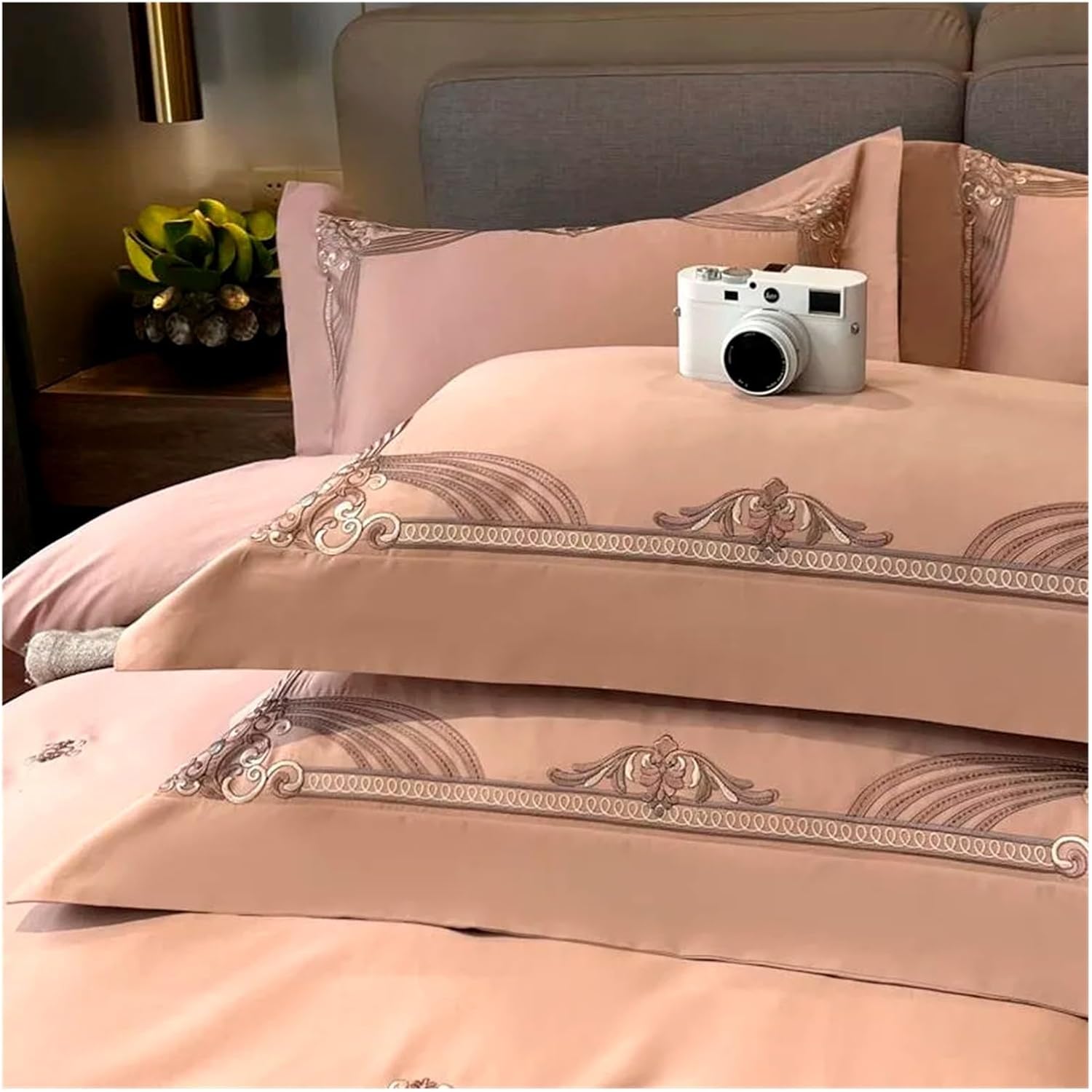 Blue Boho Duvet Cover Set Double Queen King 4Pcs Chic Embroidered Egyptian Cotton Soft Bedding Quilt Cover Bed Sheet Pillowcases,Bed