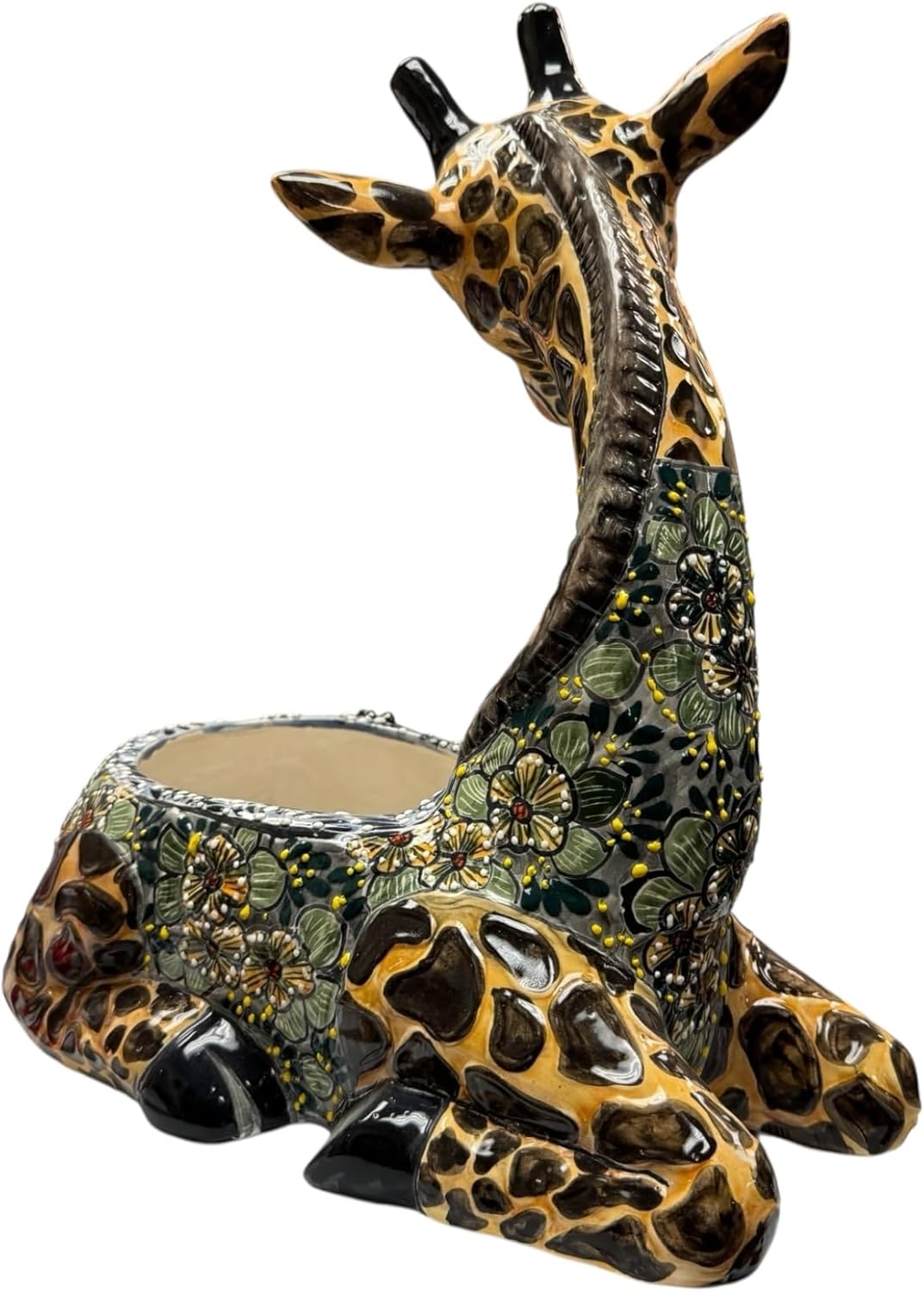 Talavera Giraffe Planter Flower Animal Pot Cute Folk Art Indoor Outdoor Hand Painted Multicolor Handmade Mexican Pottery 14.5" (Multi 2)