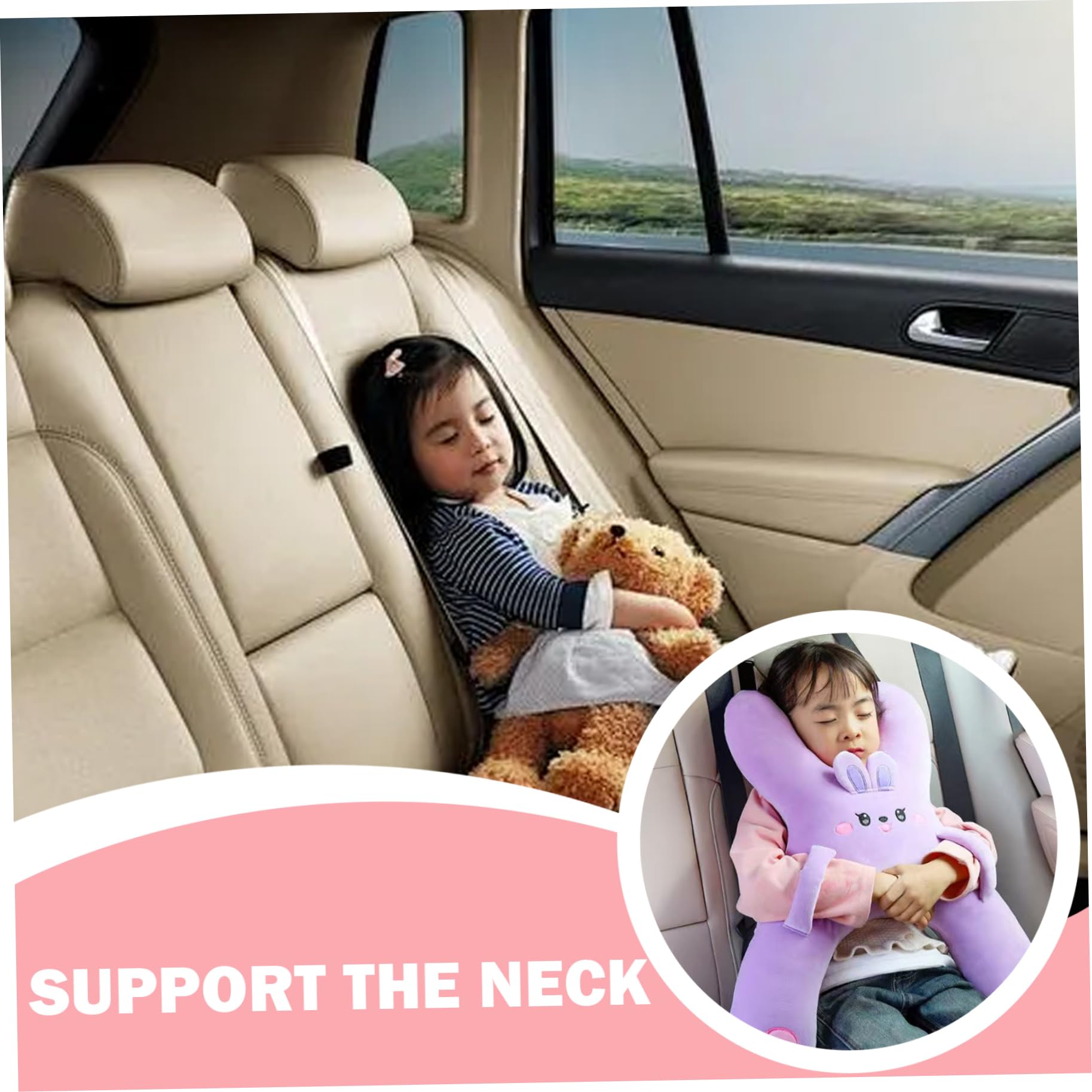 Oreiller de siège de Voiture pour Tout-Petits, Oreiller Voiture pour Enfants en Forme H, Support tête réglable pour Enfants avec poignée, Lavable en Machine pour Un Meilleur Sommeil, Violet