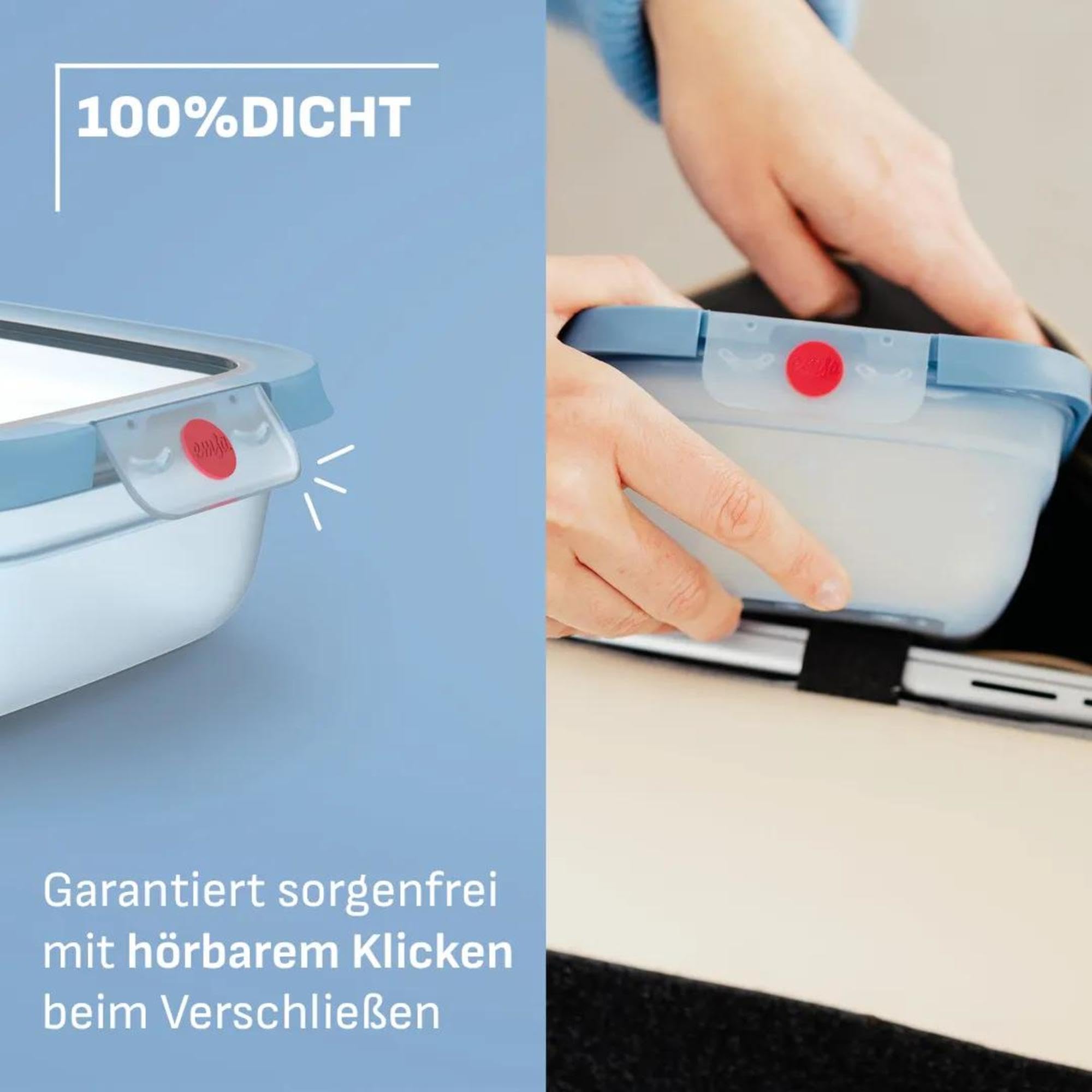 Emsa oneClick, Vorratsdose, One-Click System, Hält Lebensmittel 2x Länger Frisch, 100% Auslaufsicher, Made in Germany, Blue, 5-teiliges Meal-Prep Set 5× 1,2 L / 40,6 fl.oz, N1231200