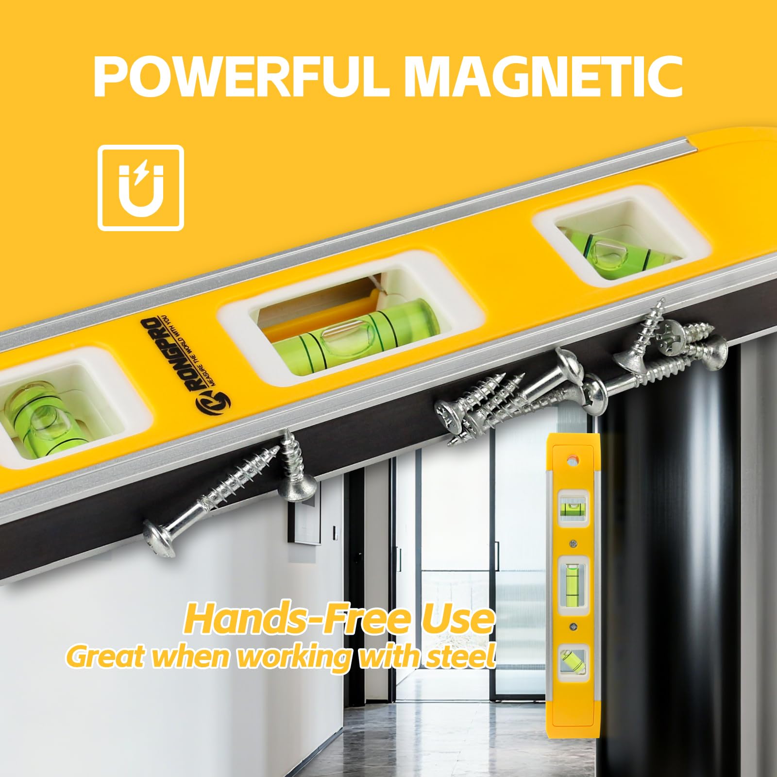 RONGPRO 9 Inch Torpedo Level, Magnetic Box Level with 45°/90°/180