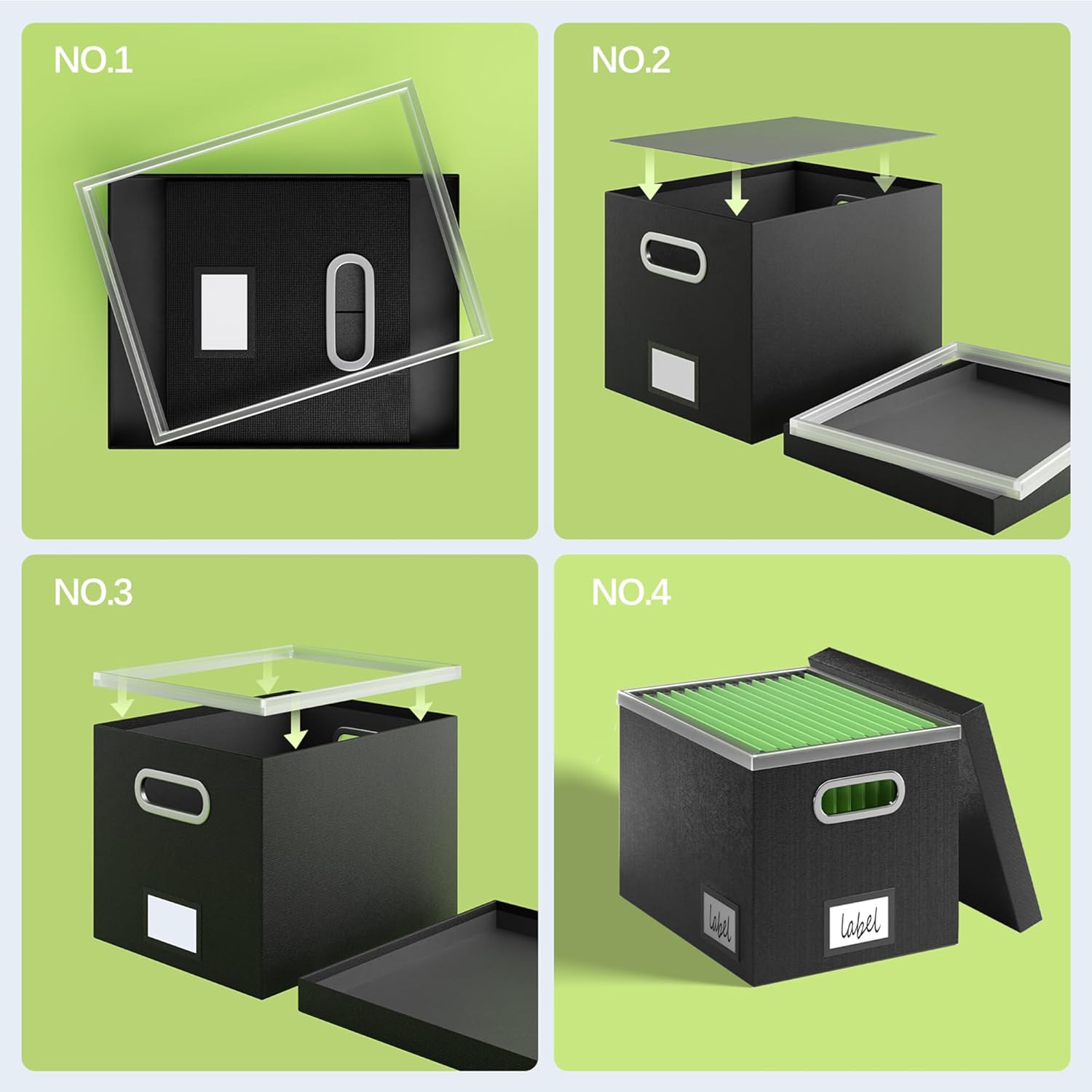 File Organizer Box File Boxes for Hanging Files with Lid Set of 3 Decorative Hanging Folders Letter Size Organizer with One-Piece Plastic Frame Slides (13.2 * 10.1 * 10.1in(3Pack), Black)