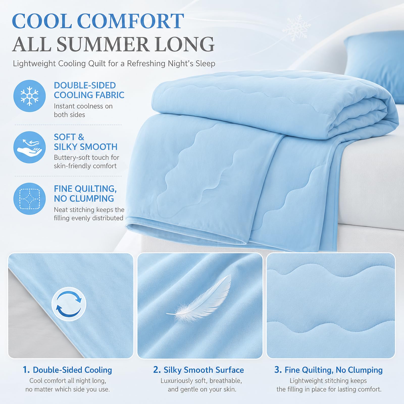 Coperta Rinfrescante 150x200 cm, Q-Max >0,4 Coperta Refrigerante Letto, Copriletto Estivo Singolo Double Face, Leggera Traspirante Anallergica, Coperta Estiva Matrimoniale (Blu)