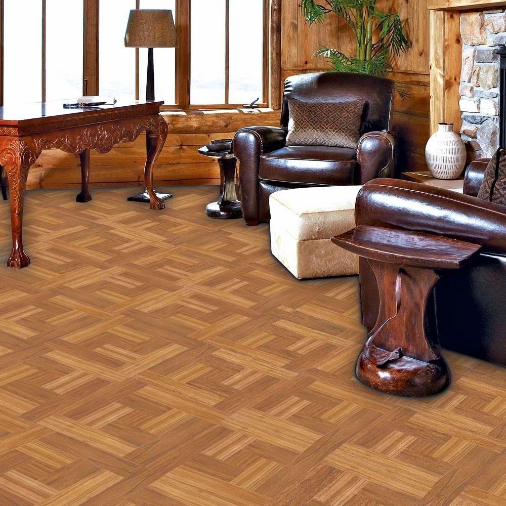 TrafficMASTER 12 in. x 12 in. Brown Wood Parquet Peel and Stick Vinyl Tile Flooring (30 sq. ft. / case)