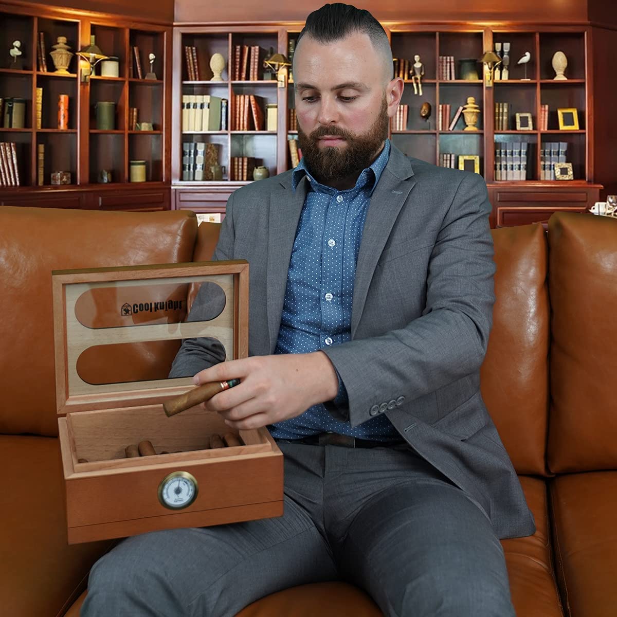 Buy COOL KNIGHT Cigar Humidor with Front Hygrometer, Humidifier and