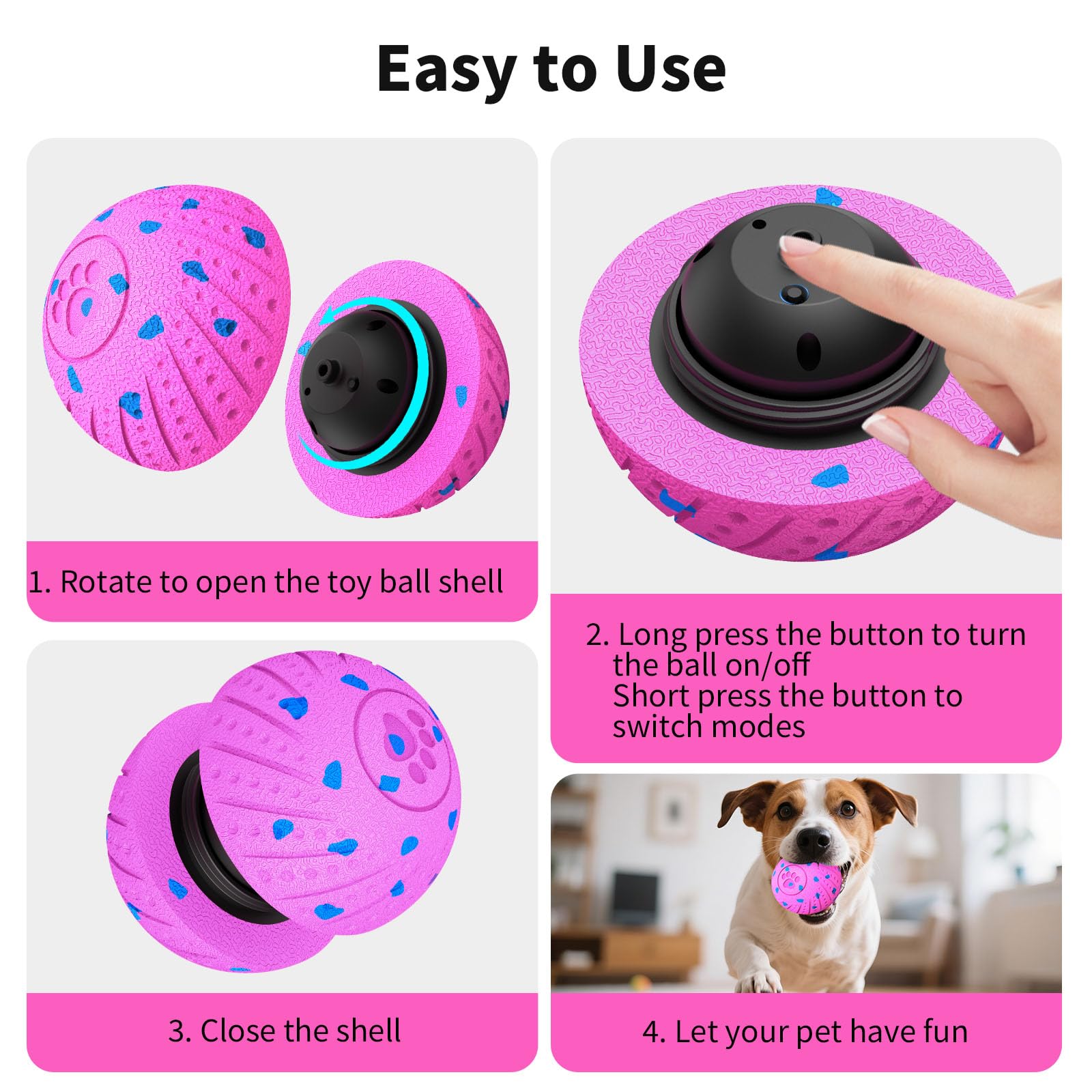 Balle interactive 2 en 1 pour chien pour mâcheurs agressifs, balle E-TPU automatique et rebondissante, 3 modes, jouet intelligent pour animaux de compagnie avec détecteur de mouvement