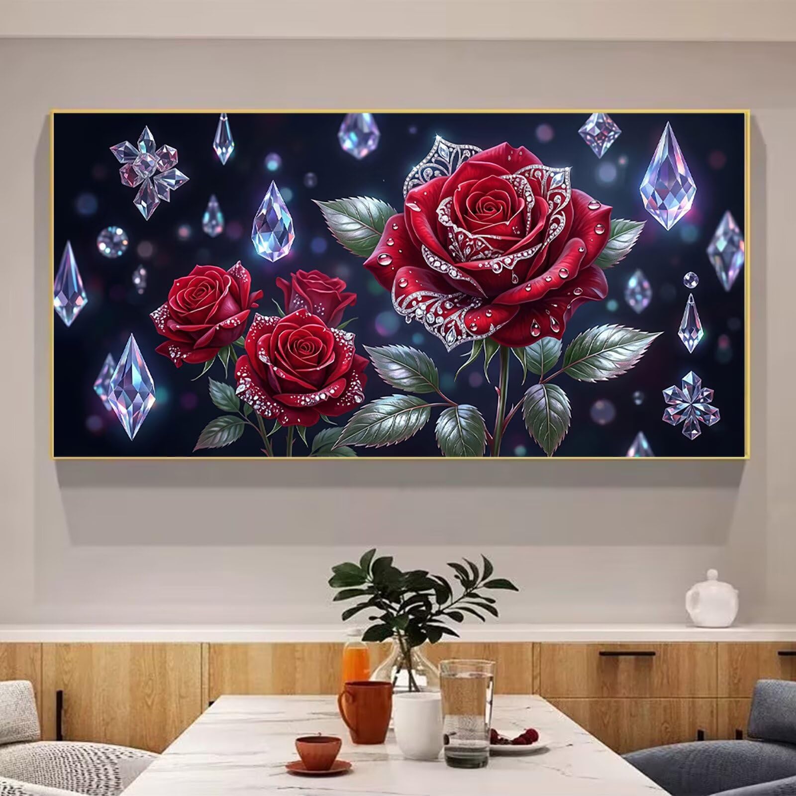 Diamond Painting Rose, Blume Diamond Painting Erwachsene, 5D Vollbohrer Diamanten Paint by Numbers, Kreatives für Erwachsene Mosaik Bastelset für Home Wand Deko, Geschenke für Frauen, 80x160cm,Cod-926