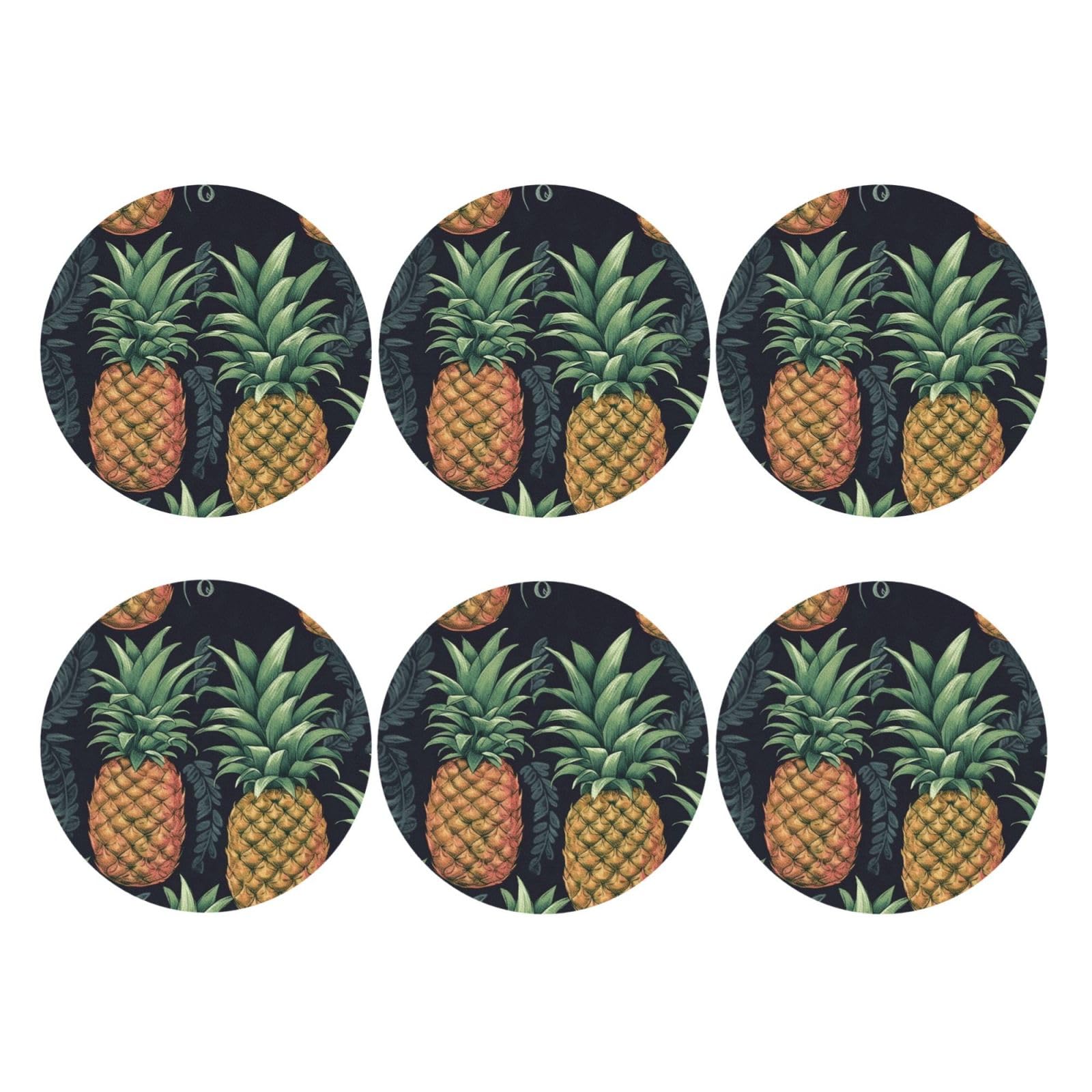 6pcs Leather Coasters for Drinks, Pineapple Drink Coasters for Tabletop Protection, 4" Cup Coasters for Coffee Table Decor, Non-Slip Drinking Cup Mat for Hot Or Cold Drink