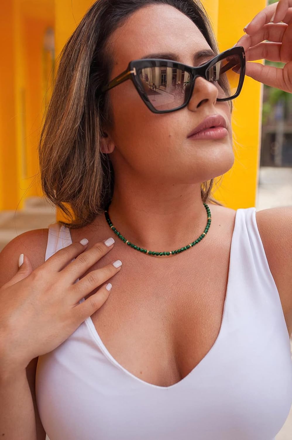 SOFYBJA Tiger Eye Beaded Necklace Green Malachite Beads Choker Necklace Gold Star Zircon Pendant Necklace Women Chakra Healing Gemstone Jewelry Amulet Gifts - Image 2