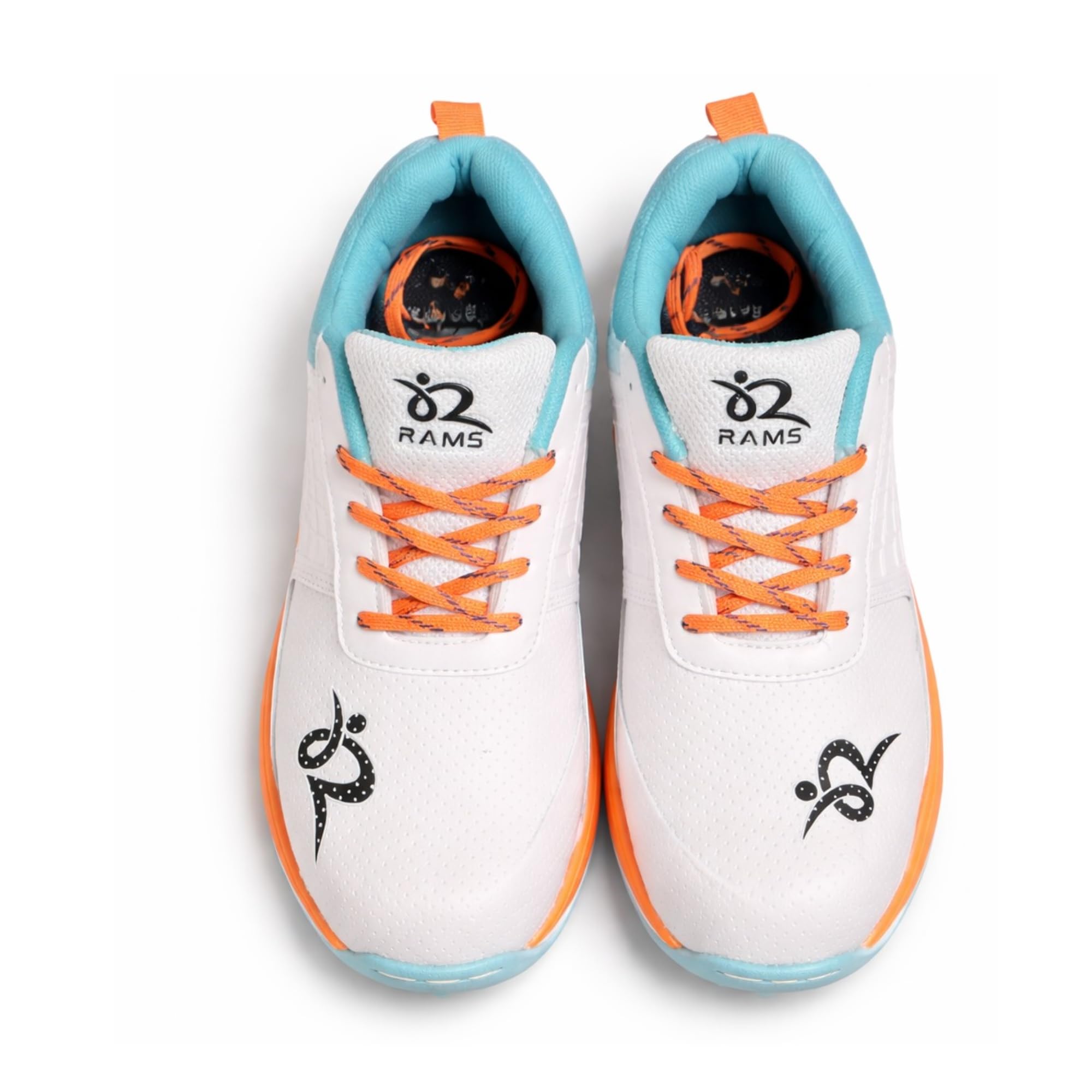 RAMS Force C1 Cricket Shoes for Men | Rubber Stud Cricket Shoes | Lightweight Anti-Slip Sports Footwear | Breathable Training & Match Shoes | White Blue Orange-image-46