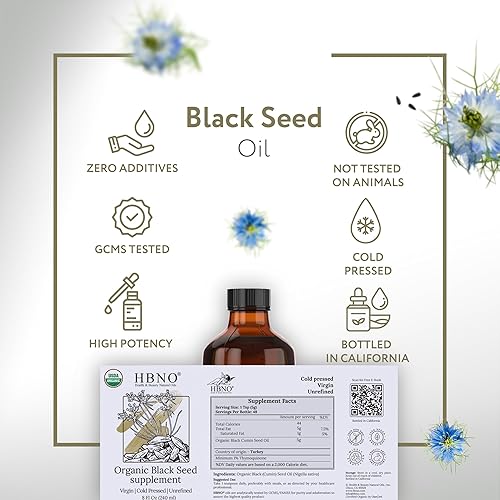 Vista 4 de HBNO Aceite orgánico de semillas negras – Enorme botella de vidrio de 8 onzas (8.1 fl oz), aceite de semilla negra orgánica certificado por USDA