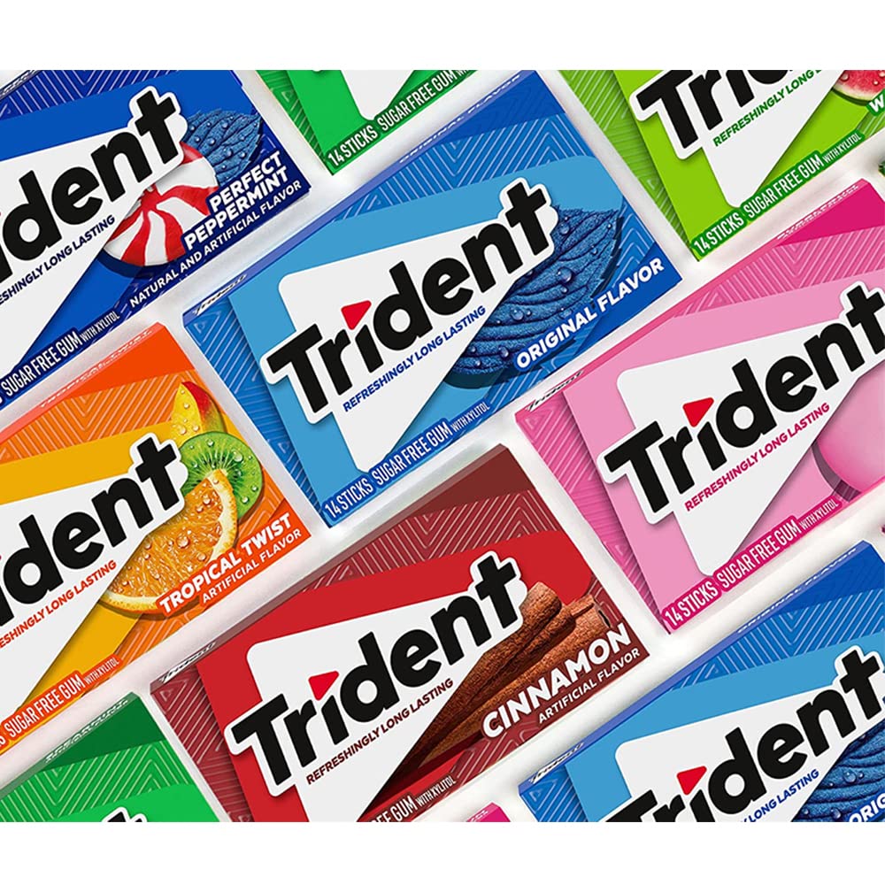 Trident Sugar Free Chewing Gum 39g - Random Mixed Flavours of Trident Chewing Gum (8 Packs)
