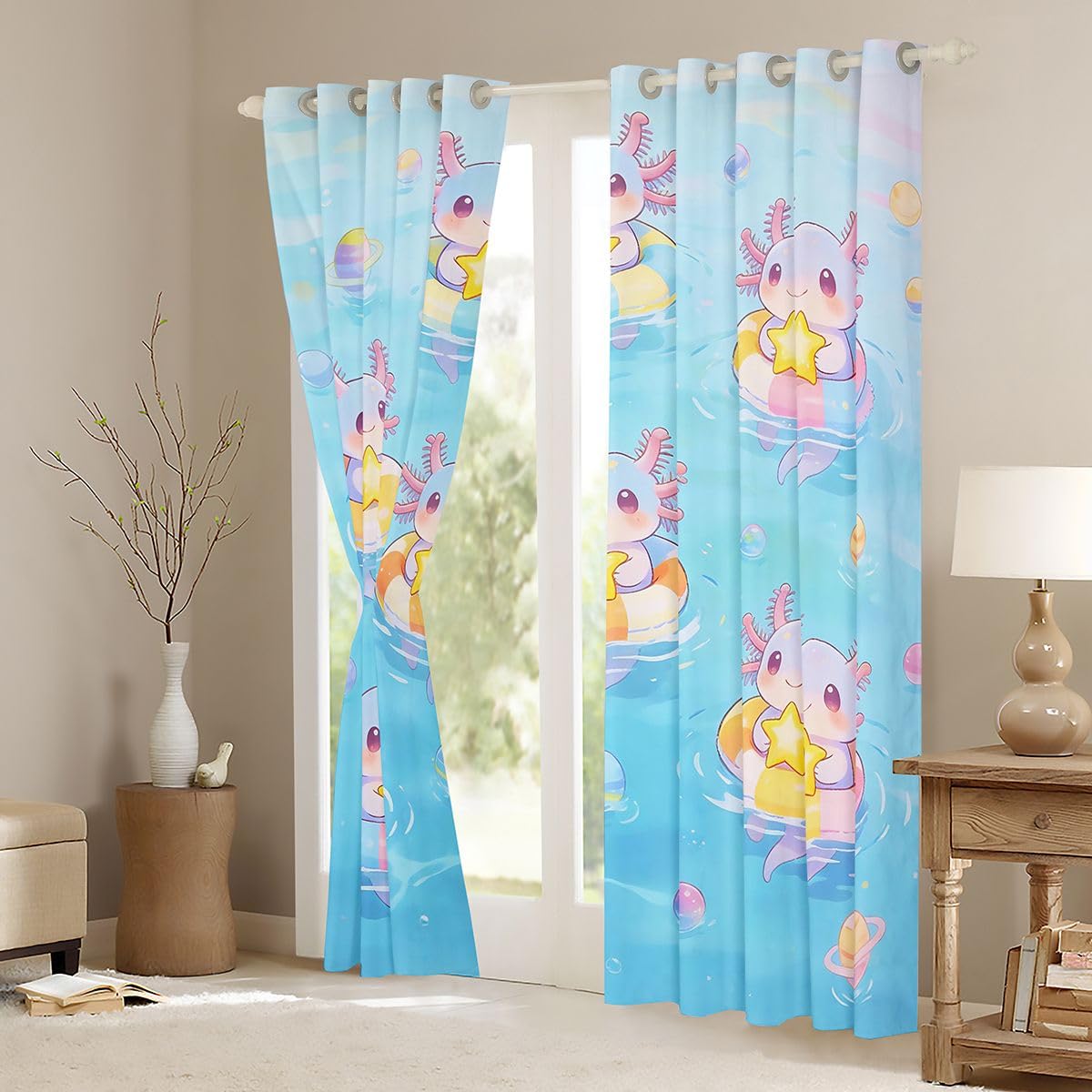 Homemissing Tende oscuranti Axolotl carine con cartone animato salamandra tende oscuranti per camera da letto soggiorno decorazioni Kawaii oceano vita marina tonalità isolanti termiche trattamenti per