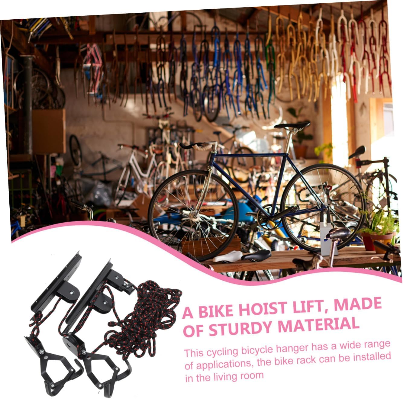 GANAZONO Bike Hoist Lift Ceiling and Wall Mount Rack Garage Bicycle Storage Hanger for Indoor Use Black Metal Bike Rack with Heavy-duty Hooks Random Color