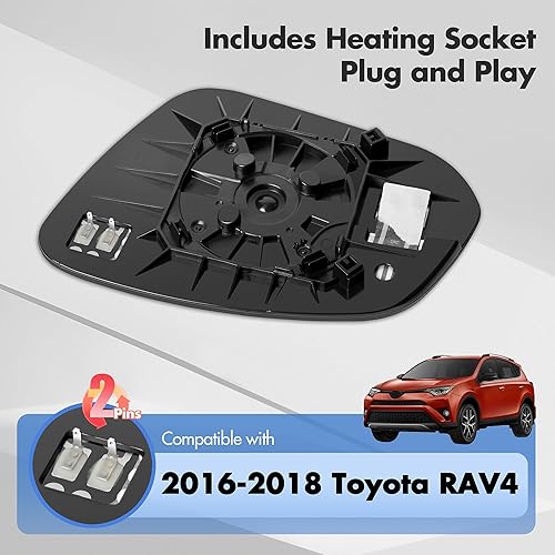 Miniatura 2 de Compatible con Toyota RAV4 - Espejo retrovisor lateral para pasajero 2016 2017 2018  Espejo retrovisor de repuesto lateral derecho, espejo convexo