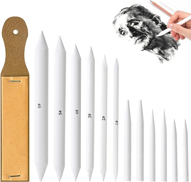 13 Pcs Blending Stumps For Drawing,Tortillions Set With Sandpaper Board,Professional Art Blenders & Sketch Drawing Tools For Shading,Blending Pencil Art Supplies Kit For Beginner,Students, Adults,Charcoal Pencil Drawing