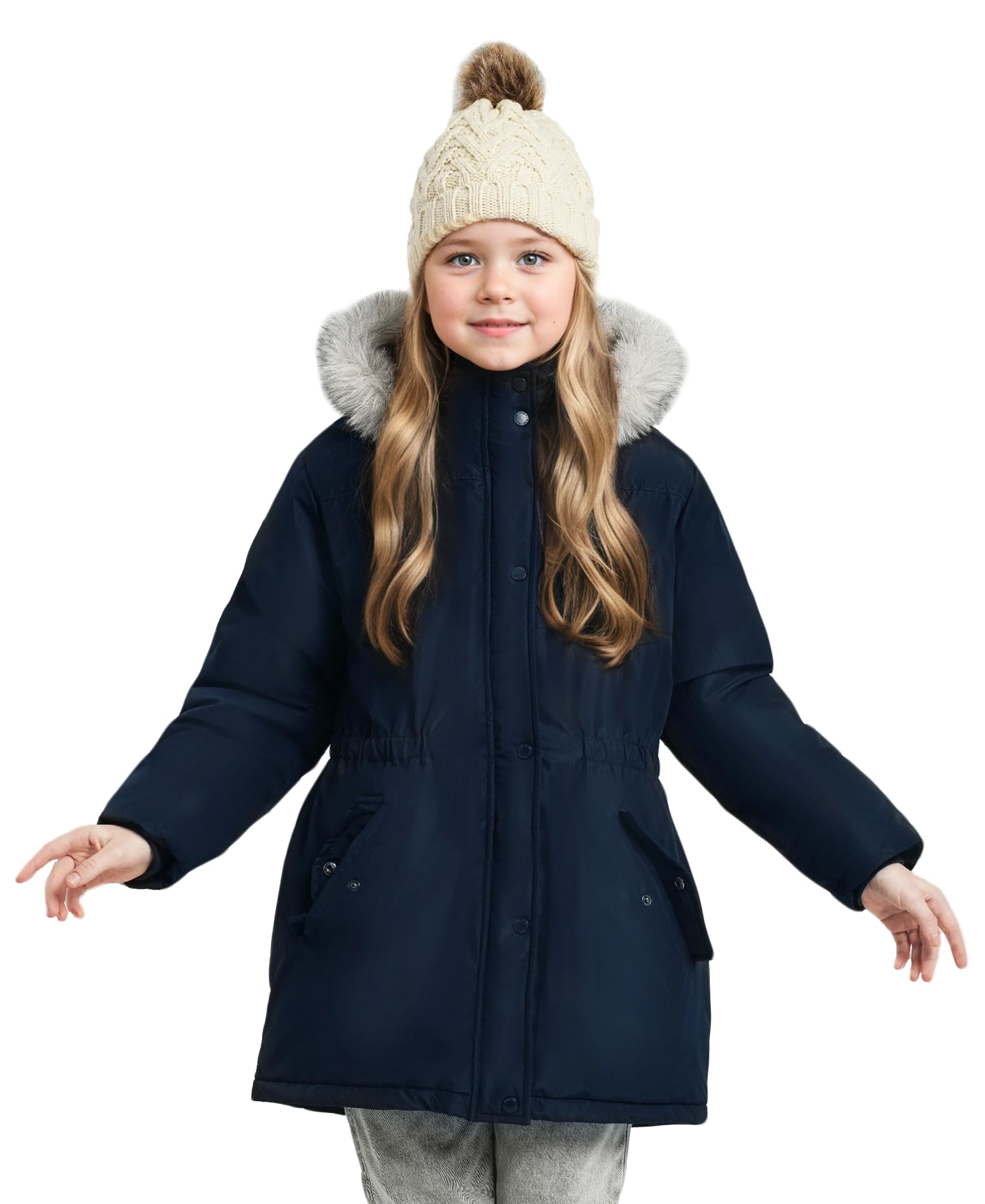 maoo garden Manteau d'Hiver pour Filles Parka de Ski Épais avec Capuche en Fausse Fourrure et Revêtement Imperméable pour Grands Enfants