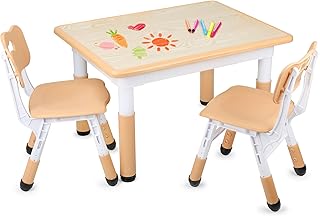 Kids Table and 2 Chairs Set, Height Adjustable Toddler Table and Chair Set, Graffiti Desktop, Classroom/Daycare/Home, Chil...