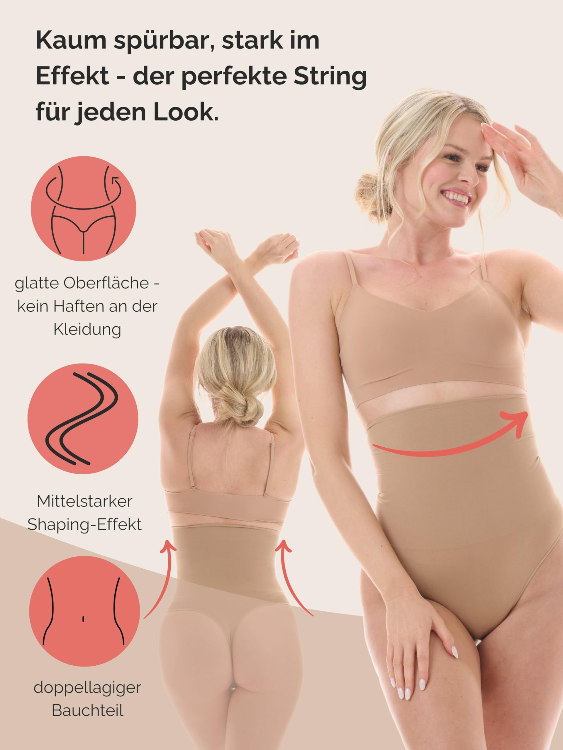 TONEST Shapewear Damen - Bauchweg Shaping-String - High Waist - Figurformend - Shape-Unterwäsche - Miederstring - hohe Taille - 1000-MS-CC
