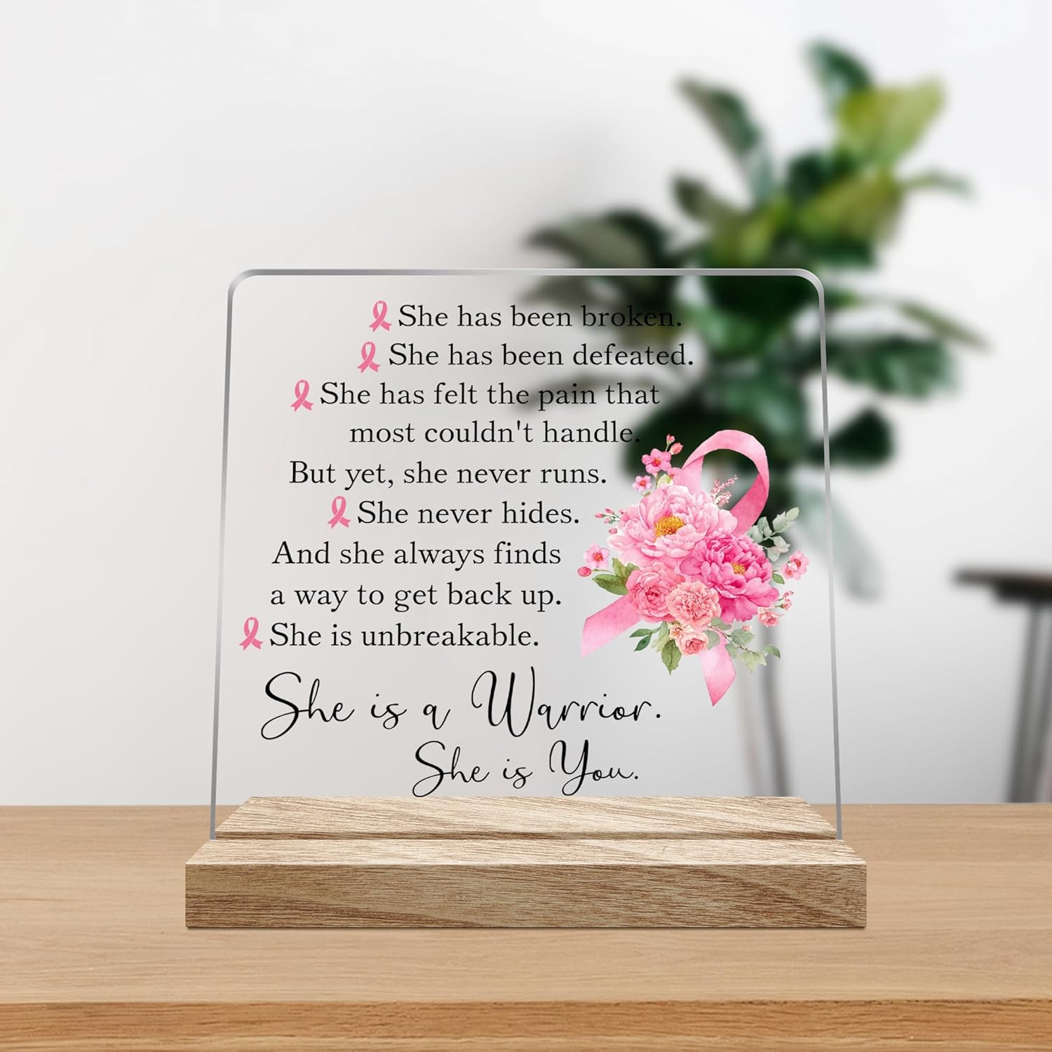 Inspirational Breast Cancer Survivor Gifts for Woman, Breast Cancer Warrior Desk Decorative Sign, 4x4 Inches - Image 2