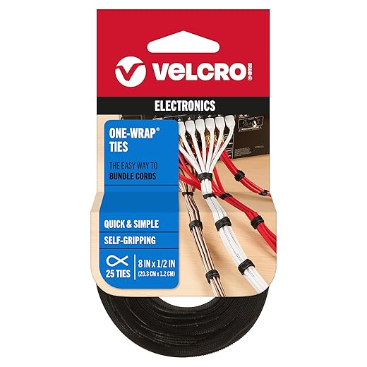 VELCRO 8 x 1/2 Inch Cable Ties Pre-Cut Design Wire Management for Home, Office and Data Center Organization (25 Pack)