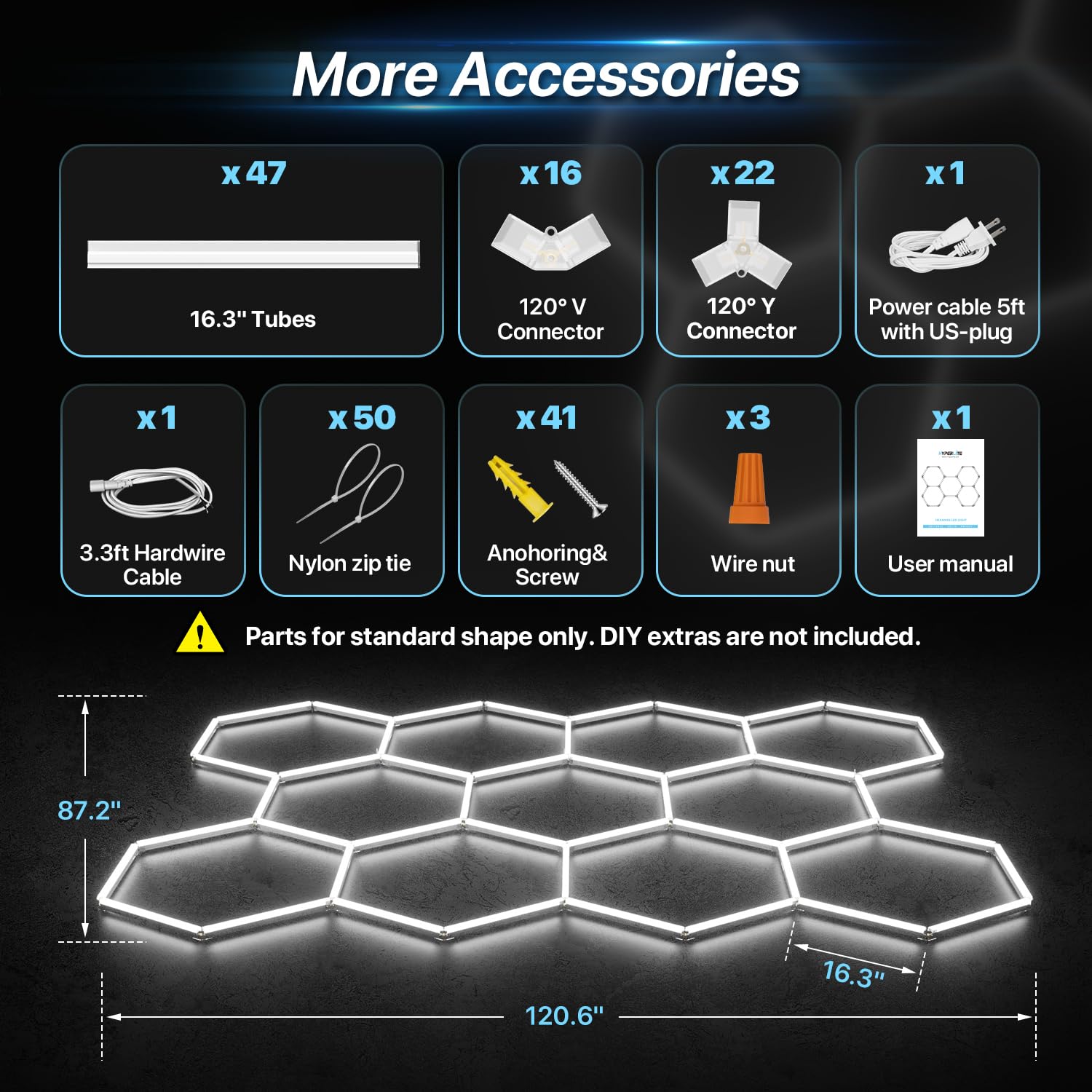 HYPERLITE Gen II Hexagon Garage Lights: 322W 32200LM 11 Grids