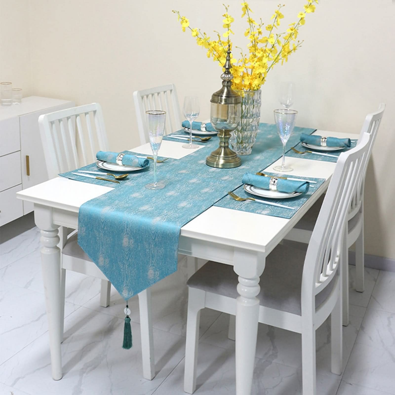 Tischband Herbst, Tischtuch Geburtstag aus Baumwoll Polyester Baumkorn Hellblau 35x183CM für Partys Abendessen