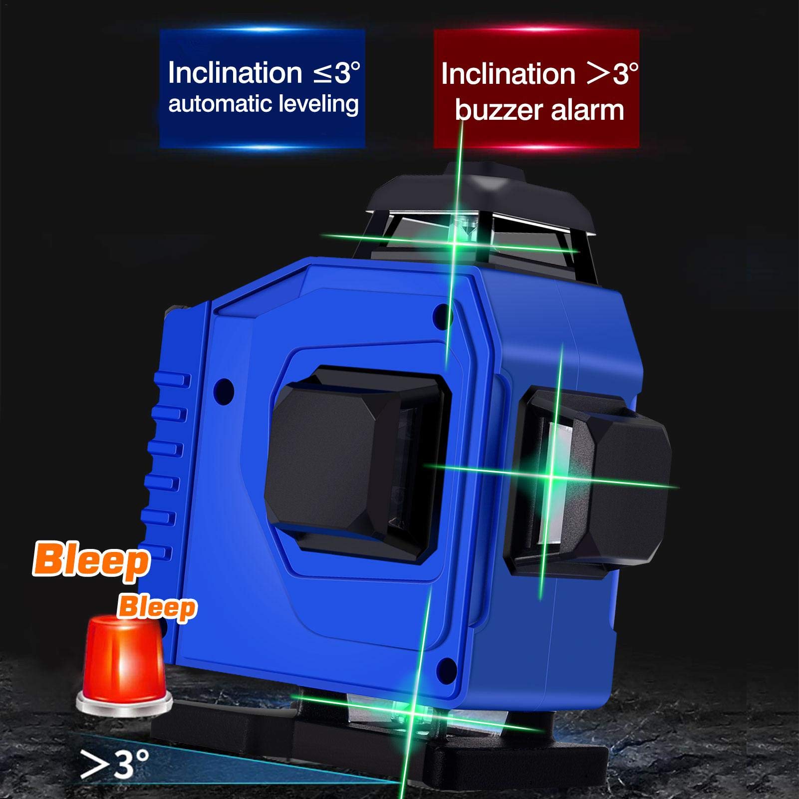 4X360° 4D Nivel Láser Ver16 Líneas Autonivelante Bateria Nivelador Láser, 360°horizontal Y Vertical IP54 Con Dos Litio Alta 5800mAh Y Soporte Pared, Para Interiores Y Obra | 360°horizontal Y Vertical IP54 Con Dos Litio Alta 5800mAh Y Soporte Pared, Para I