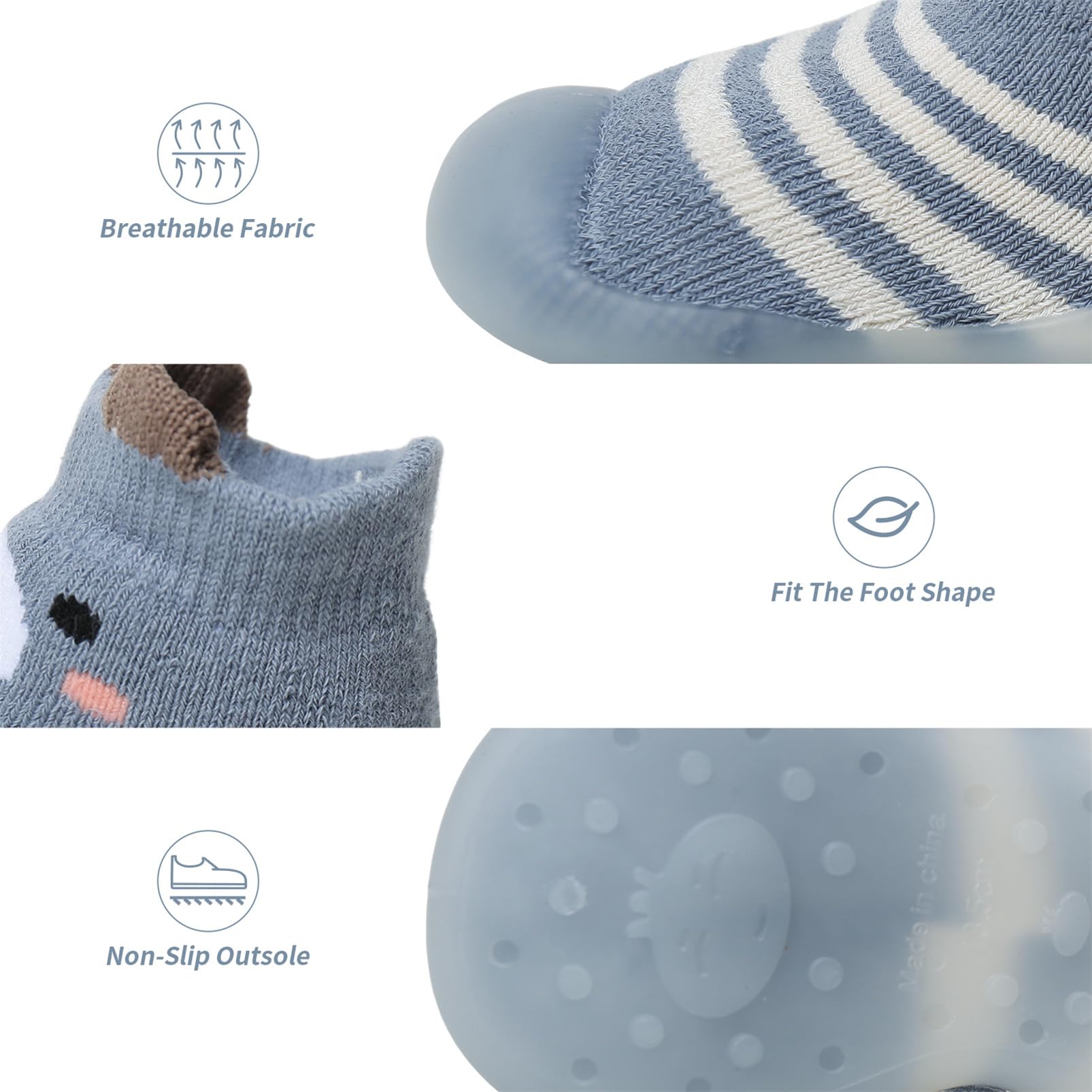 Zapatos de Calcetines Antideslizantes Bebé, Zapatos Primeros Pasos Bebé Niño Niña, Lindos Dibujos Animados Calcetines con Suela Goma, Suave Tejido Zapatillas Bebé 6-36 Meses