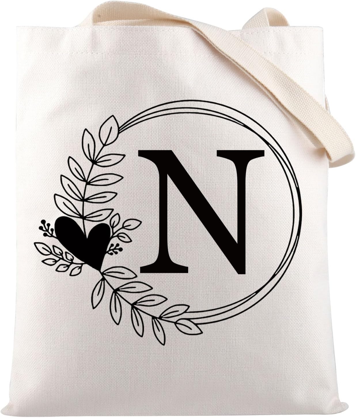 HOLLP Alphabet Shopping Bag A/C/J/K/M/S/T/N/B/L/R Letter Initial Tote Bag (Tote N)