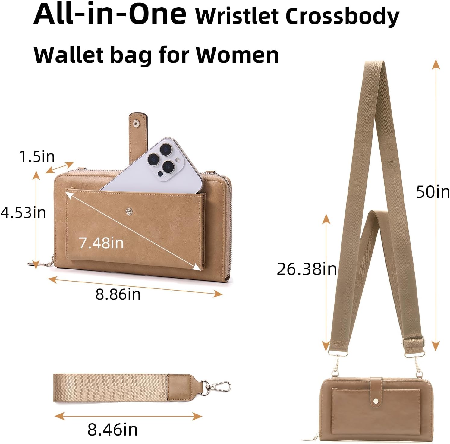 RFID Crossbody Wallet Wristlet Purse for Women,Vegan Leather Small Clutch with Phone Pocket Multiple Credit Card Slots - Image 5