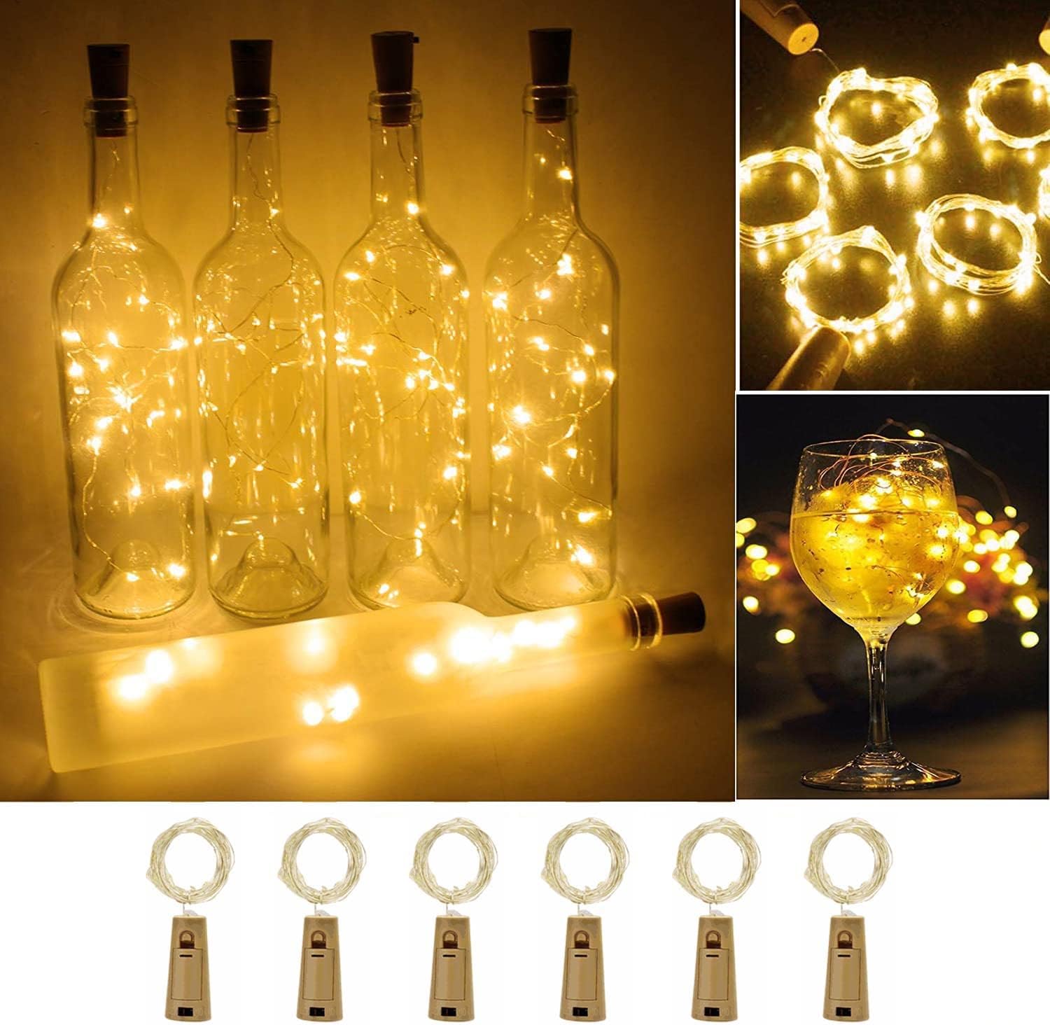 6 Luci Per Bottiglie Con Tappo A Sughero - LED Bianco Caldo, 1 Metro, A Batteria (LR44 Incluse), Per Decorazioni Fai Da Te - 5