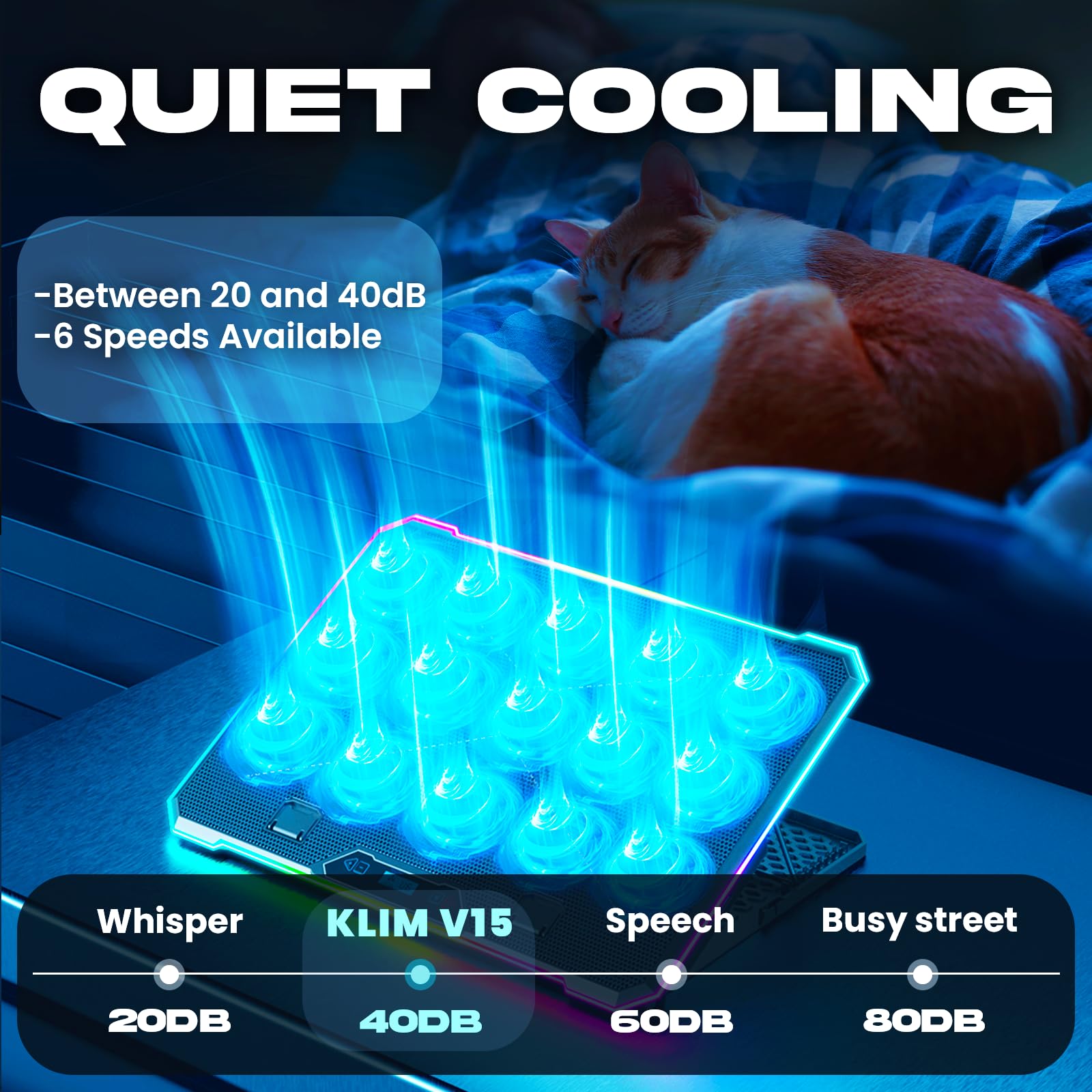 KLIM V15 Laptopkoeler 15 RGB-ventilatoren laptopventilator pc-houder voor gaming 10-17 inch 2 USB-poorten smartphonehouder 5 jaar bescherming KLIM V15 Laptopkoeler 15 RGB-ventilatoren laptopventilator pc-houder voor gaming 10-17 inch 2 USB-poorten smartphonehouder 5 jaar bescherming