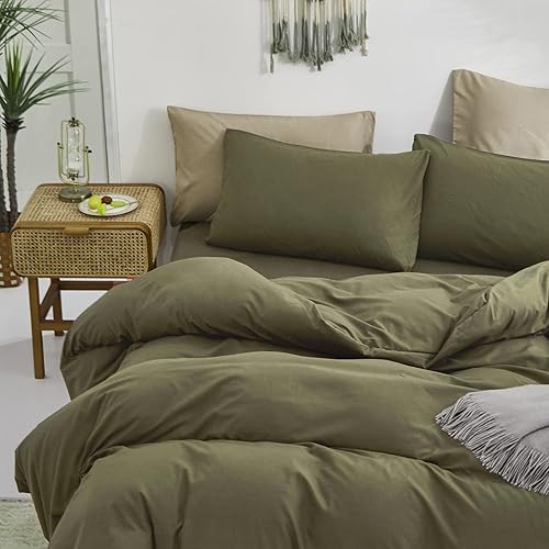 Miniatura 6 de Cottonight - Juego de edredón de 3 piezas, moderno, suave, transpirable, unisex, tamaño California King, verde militar, oliva u oscuro