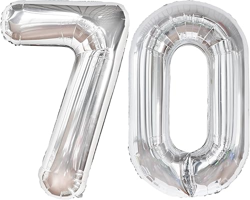 Miniatura 8 de KatchOn, Globos gigantes de números 70 plateados de 40 pulgadas, globos de cumpleaños de 70 pulgadas  Decoraciones plateadas de 70 cumpleaños para
