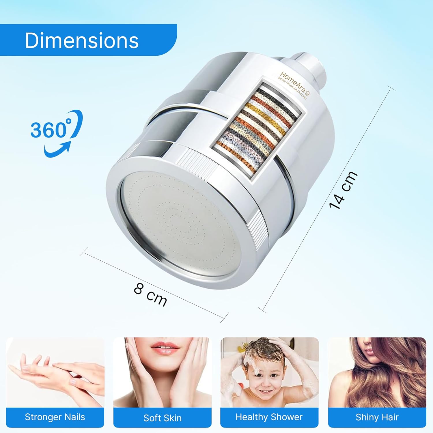 High Pressure Hard Water Shower Head Filter with Replaceable Cartridge - Water Softener for Hair Fall Control & Skin Care