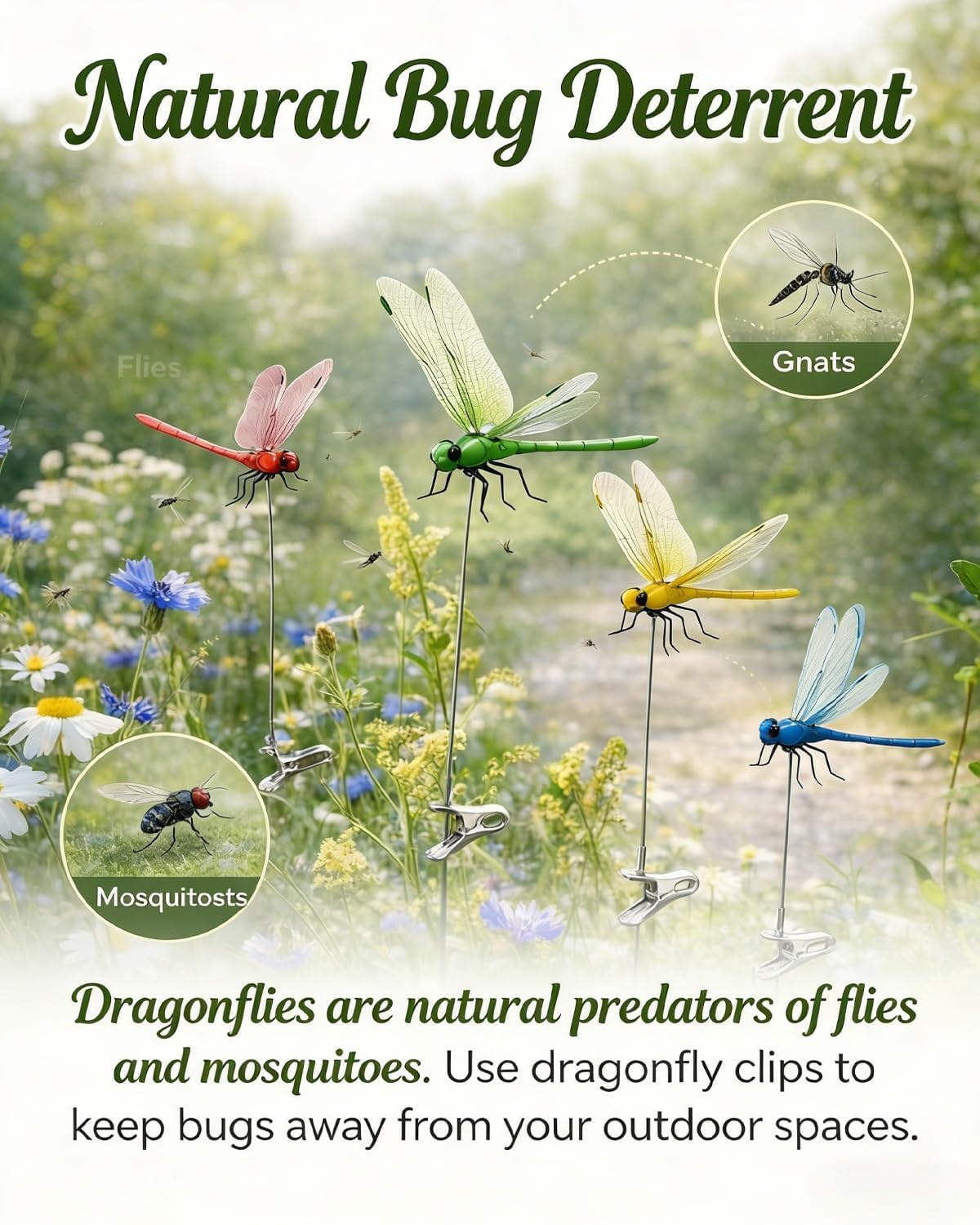 40Pcs Dragon Fly Clips for Bugs Repellent, 3D Outdoor Garden Decor Fake to Keep Away, Dragonfly Clips to Keep Bugs Away, Flying Butterflies Decorative Hat Stakes Metal Bamboo Yard Ornaments
