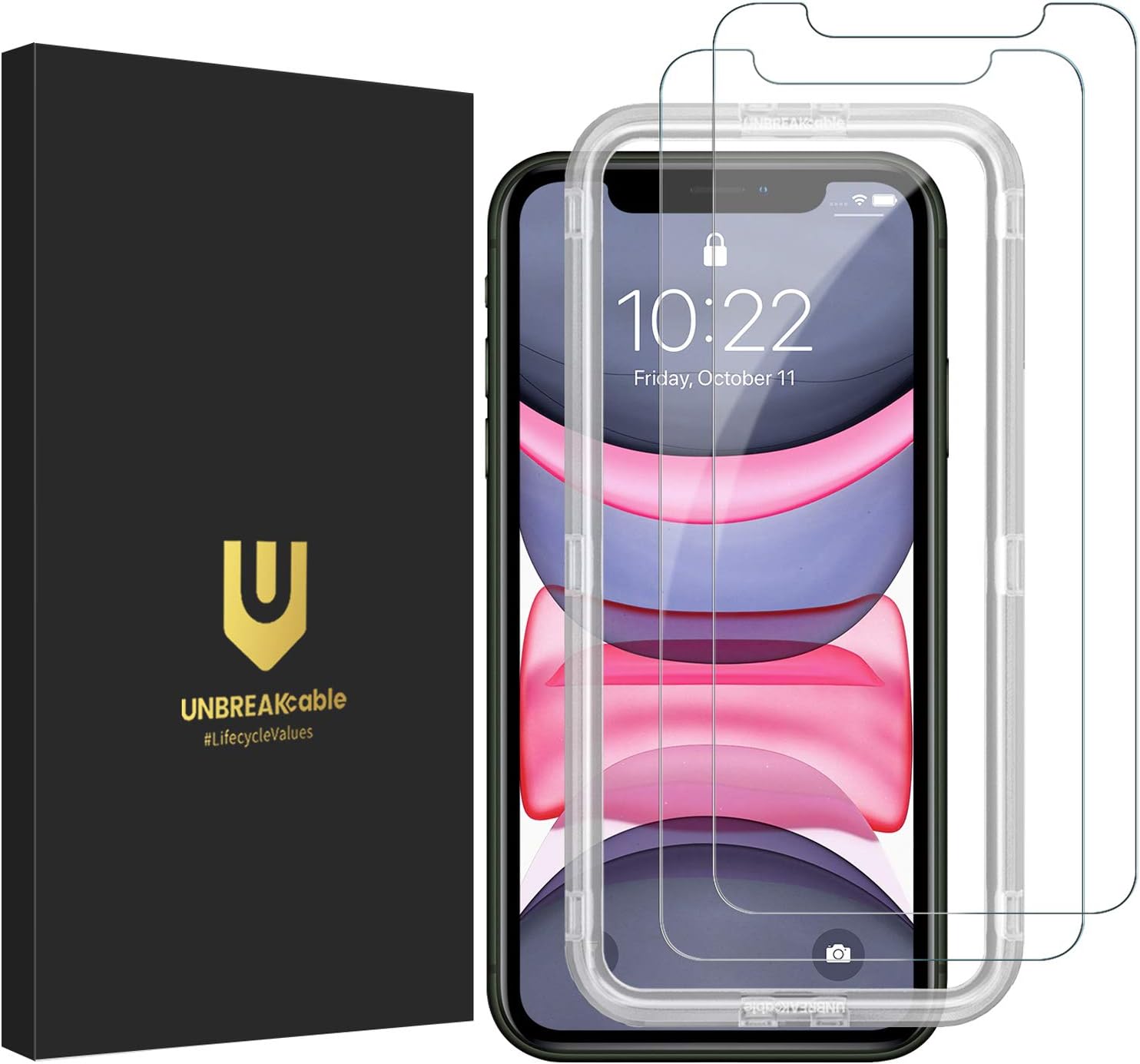 UNBREAKcable Screen Protector for iPhone 11, iPhone XR Screen Protector 6.1" 2 Pack, 9H Premium Tempered Glass for iPhone XR/iPhone 11, Free Installation Frame, No Bubble, Anti-Scratch