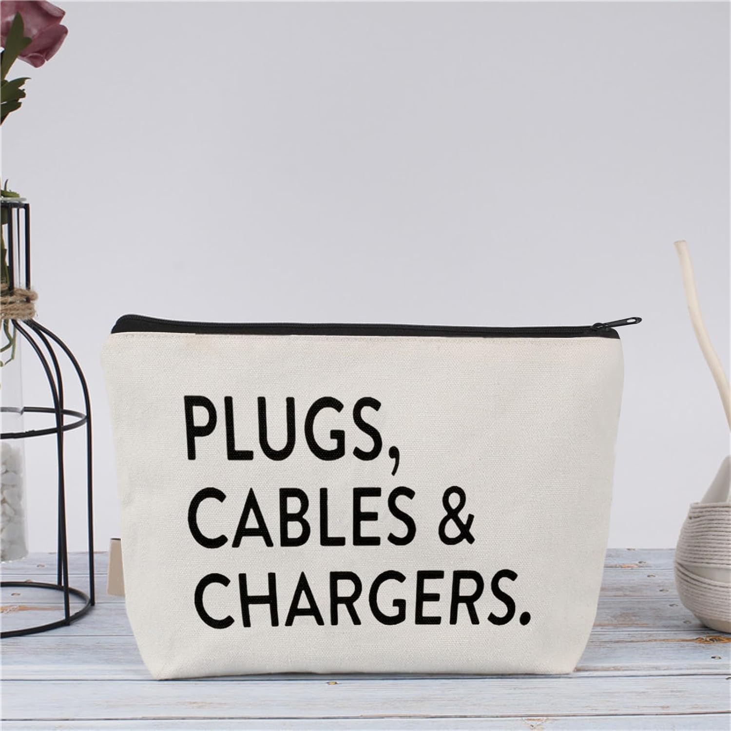 Plugs Cables & Chargers - Makeup Bag for Women Travel - Zipper Cosmetic Storage Bag with Vibrant Designs, Soft Fabric & Multi-Use Functionality (Gift for Birthdays, Graduation, Christmas) (Style A) - Image 4