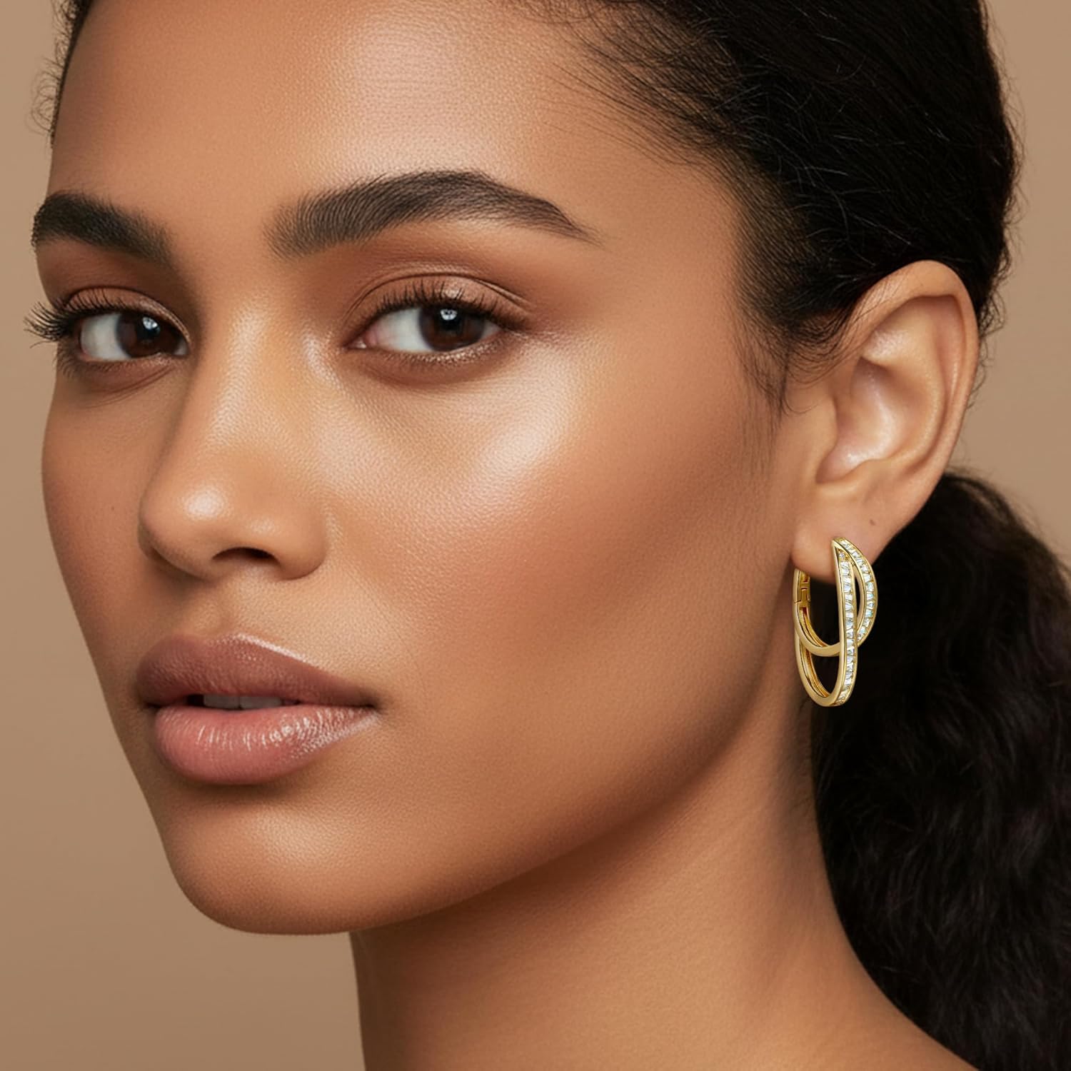 Gemsme Small Gold Hoop Dangle Earrings for Women, Dainty Cubic Zirconia Cartilage Huggie Hoop Earrings, Prom Weddingg Jewelry Gift