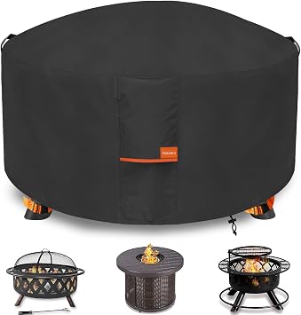 Fire Pit Cover,Outdoor Heavy Duty 600D 100% Waterproof Fire Pit Cover Round,Weatherproof Firepit Covers Round 44" Dia x 24" H,Black