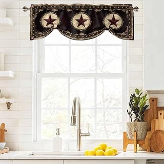 Rustic Texas Western Stars on Wooden Tie Up Valances for Windows,Adjustable Curtain Valance,Rod Pocket Light Filtering Window Shade for Kitchen Bathroom Living Room,42x12in,Vintage Farmhouse Wood