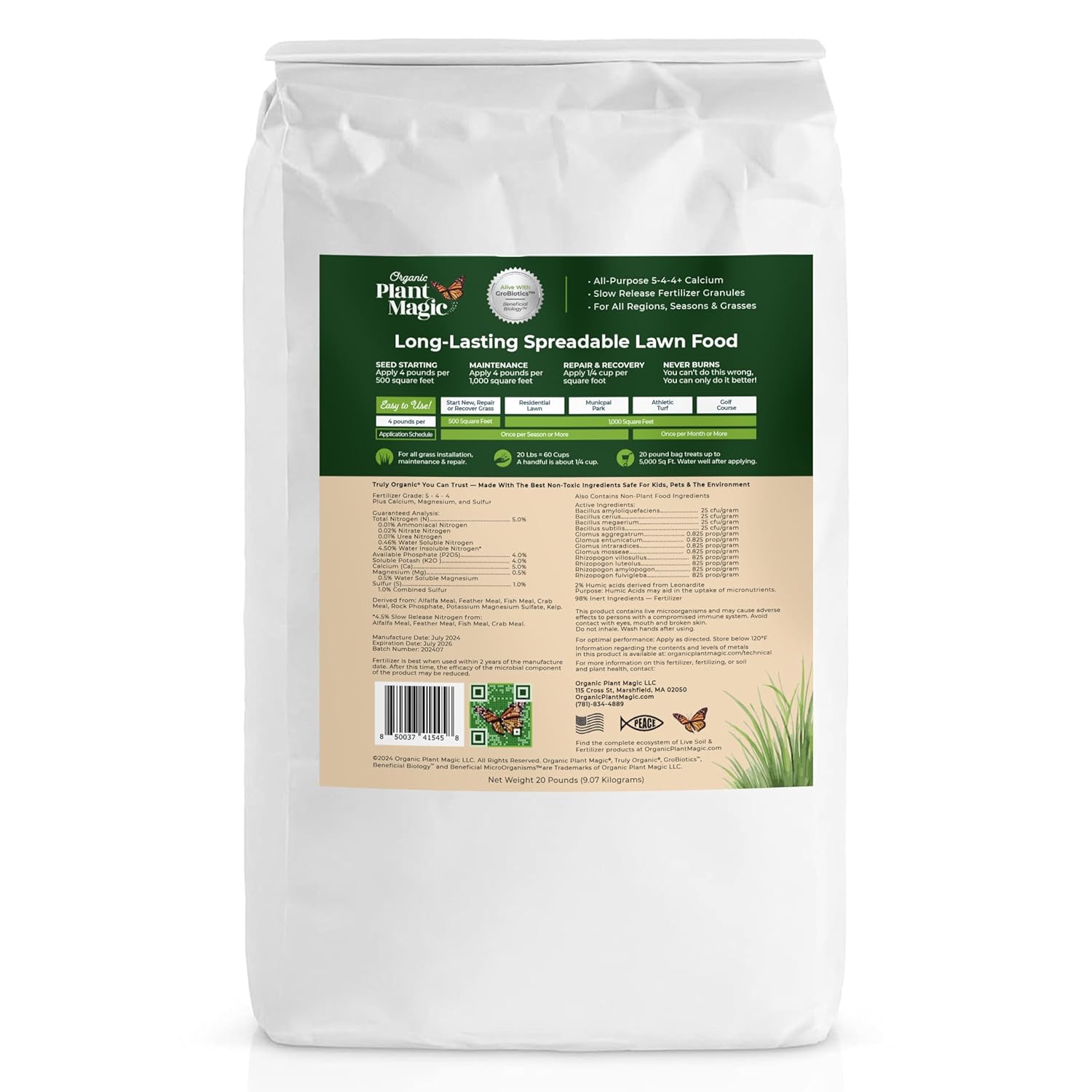 Organic Plant Magic - Truly Organic™ Slow Release Granular Lawn Fertilizer: Best Fertilizer for Grass, Bermuda, St. Augustine & Yard Care - Granules (20 Lb)