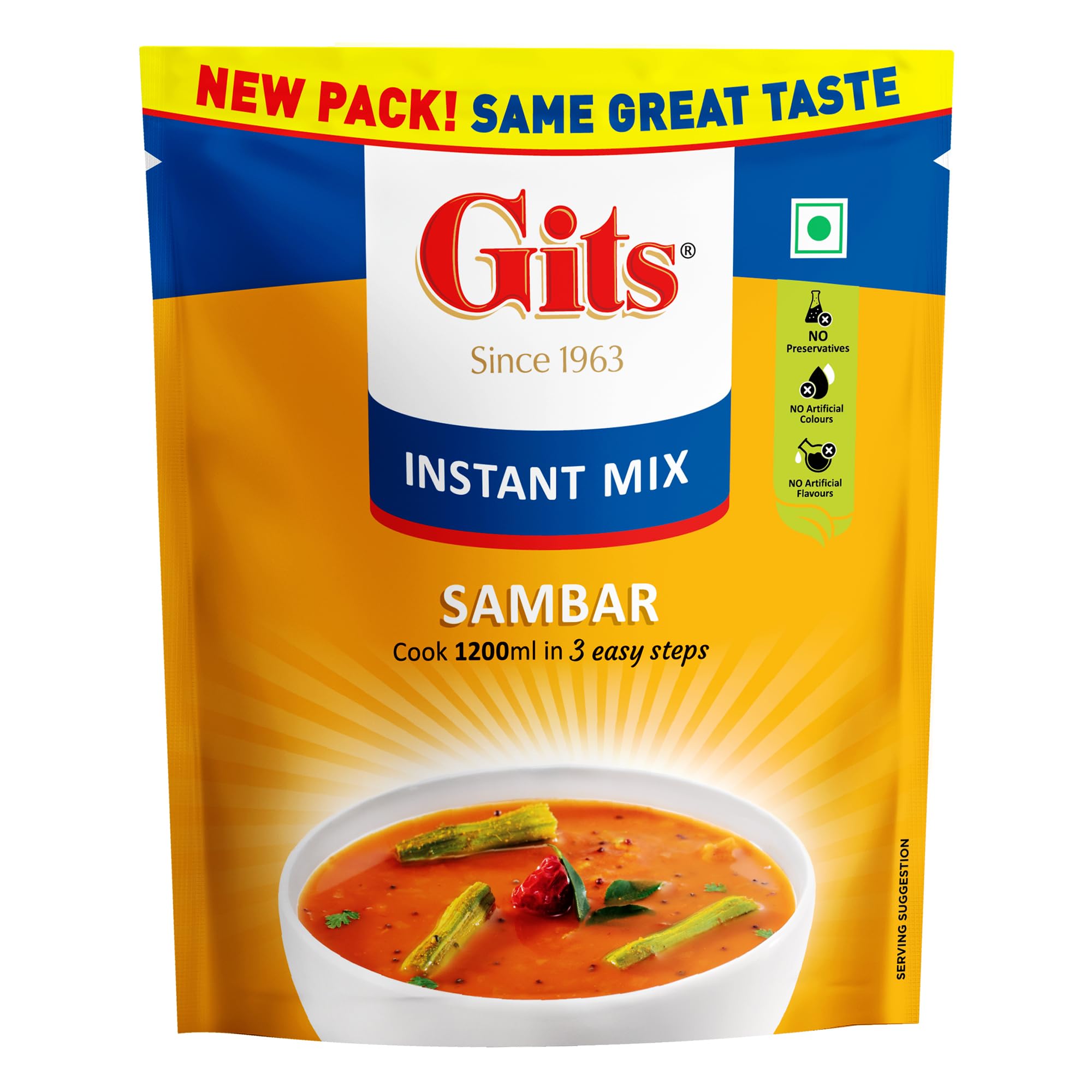 Gits Instant Sambhar Breakfast Mix, Makes 1200ml per Pack, Pure Veg, South Indian Recipe 100g