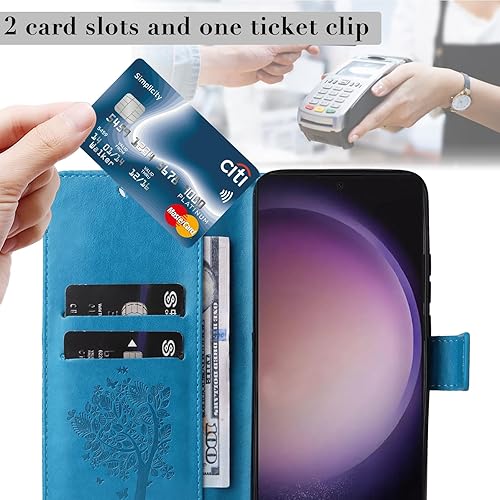 Miniatura 3 de Funda de piel sintética para Samsung Galaxy S24 Ultra para Samsung Galaxy S24 Ultra, con diseño de árbol y flores en relieve, correa para la muñeca