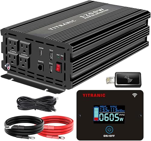 YITRANIC Inversor de onda sinusoidal pura de 2500 W, 12 V a 110 V, convertidor de corriente CC a CA con control remoto 2 en 1 para el hogar,