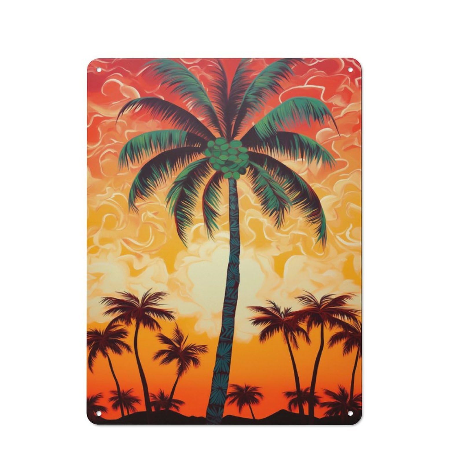 Junmoney Coconut Sunset Oasis Retro Tin Wall Plaque 40X30cm For Garage Or Workshop, A Metal Wall Feature For Garages And Tool Rooms