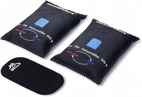 Paquete de 2 bolsas deshumidificadoras de coche de 17.64 oz con alfombrilla antideslizante Gel de sílice recargable para microondas Absorbe la